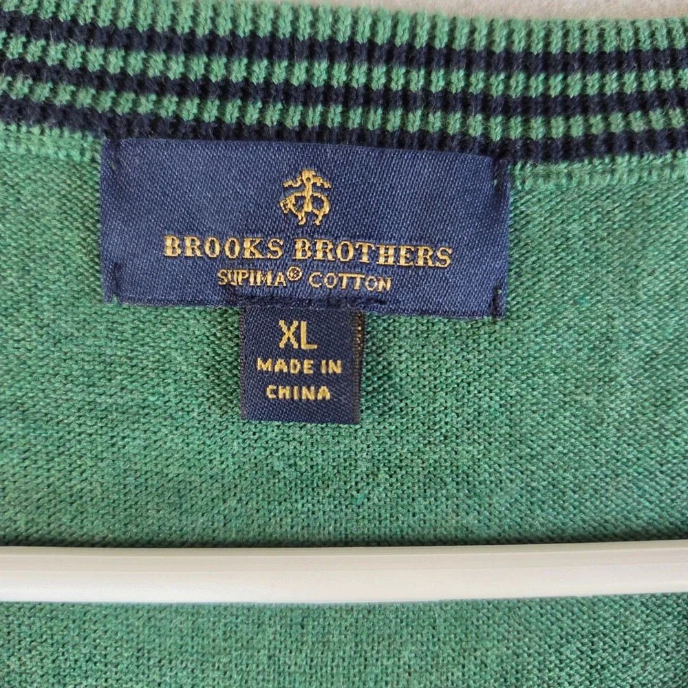 Brooks Brothers Mens XL Green Supima Cotton V-Neck Sweater Long Sleeve Classic